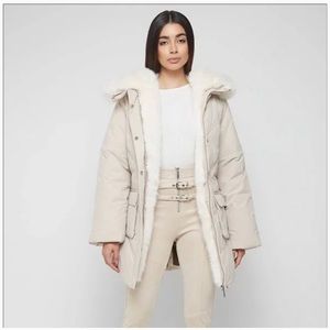 Maniere De Voir Faux Fur Longline Coat - Beige
